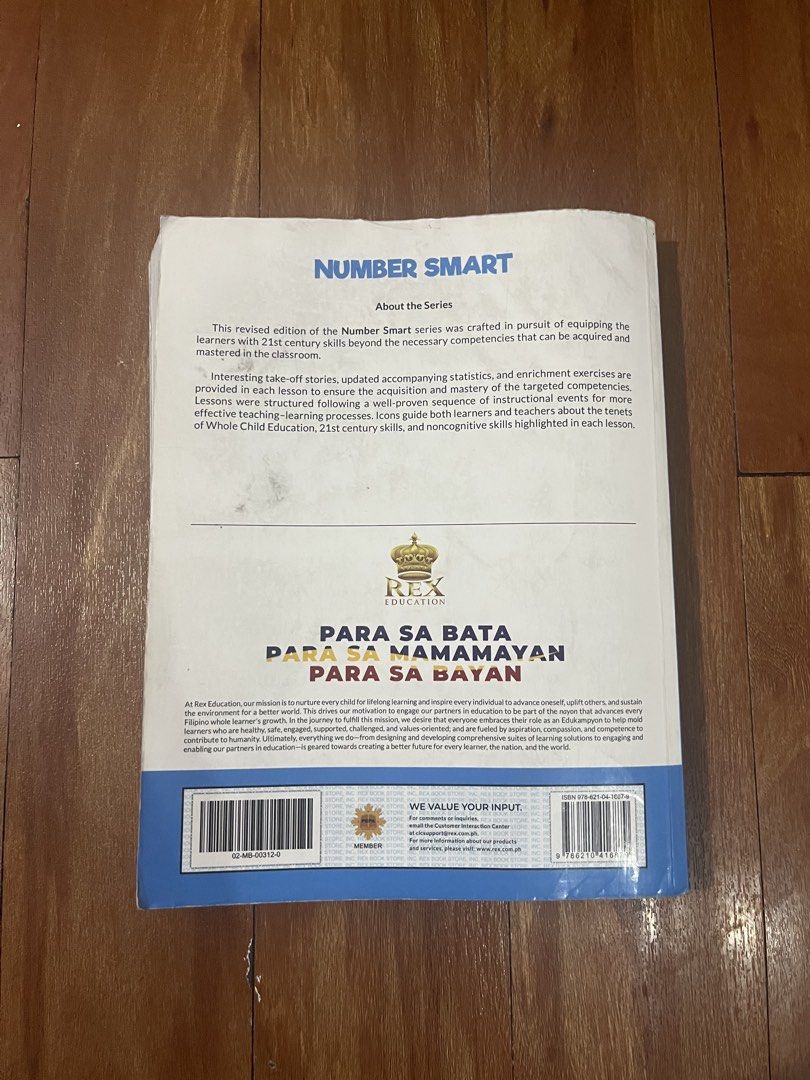 (Grade 3 Math) Number Smart (Category: Textbooks) located in Manila. Submitted by TCC.ETC (Listing ID 1442097012, Image 2). Description: Preloved Grade 3 Textbook RFS: Old textbook that is currently not being used [GENERAL DESCRIPTION] TITLE: Number Smart GRADE LEVEL: 3 AUTHOR/S: Maria Lourdes Protacio Dela Cruz COORDINATORS: Daniel O. Castillo, Teodora Alturas Riel, Herminia D. Torres, *Ph.D. PUBLISHER: Rex EDITION: Revised Edition [OTHER NOTES]