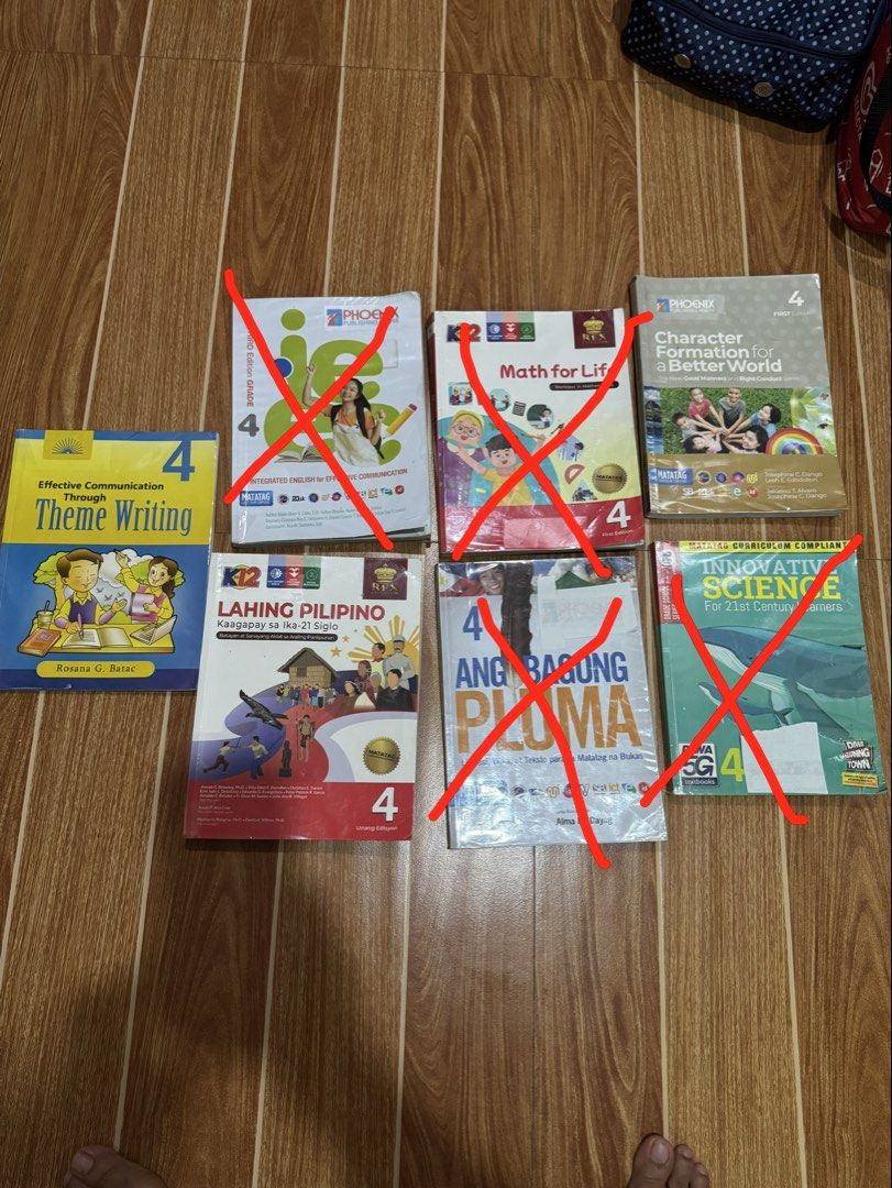 Grade 4 Textbooks (Category: Textbooks) located in Paranaque City. Submitted by kenoh07 (Listing ID 1438559819, Image 1). Description: Grade 4 textbooks - 300 each Ang Bagong Pluma -SOLD Lahing Pilipino Math for Life - SOLD Integrated English for Effective Communication, (SOLD) Character Formation for Better World, Effective Communication Through Theme Writing Science (SOLD) - Suitable for Grade 4 students - Curriculum-compliant - From various pu