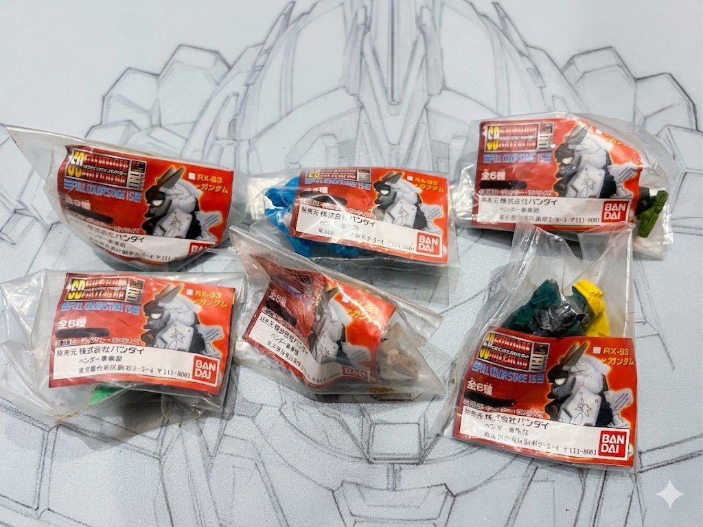 Gundam Gashapon Full Set (Category: Gundam & Model Kits) located in Cebu City. Submitted by kenter.warmwelcome (Listing ID 1441692829, Image 2). Description: Sealed Bandai SD Gundam Full Color Stage 15 gashapon figure.RX-93 ν Gundam. Full set > includes six different mobile suit figures..