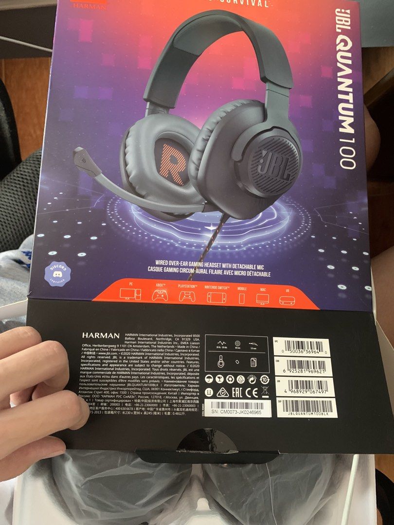 JBL Quantum 100 Wired Over-Ear Gaming Headset with Detachable Mic (Category: Headphones & Headsets) located in Manila. Submitted by creed.808 (Listing ID 1442142807, Image 2). Description: - JBL Quantum 100 Gaming Headset - Wired, Over-Ear Design - Detachable Microphone - Compatible with PC, PlayStation, Xbox, and Nintendo Switch - Excellent Sound Quality for Gaming - Original Box Included.
