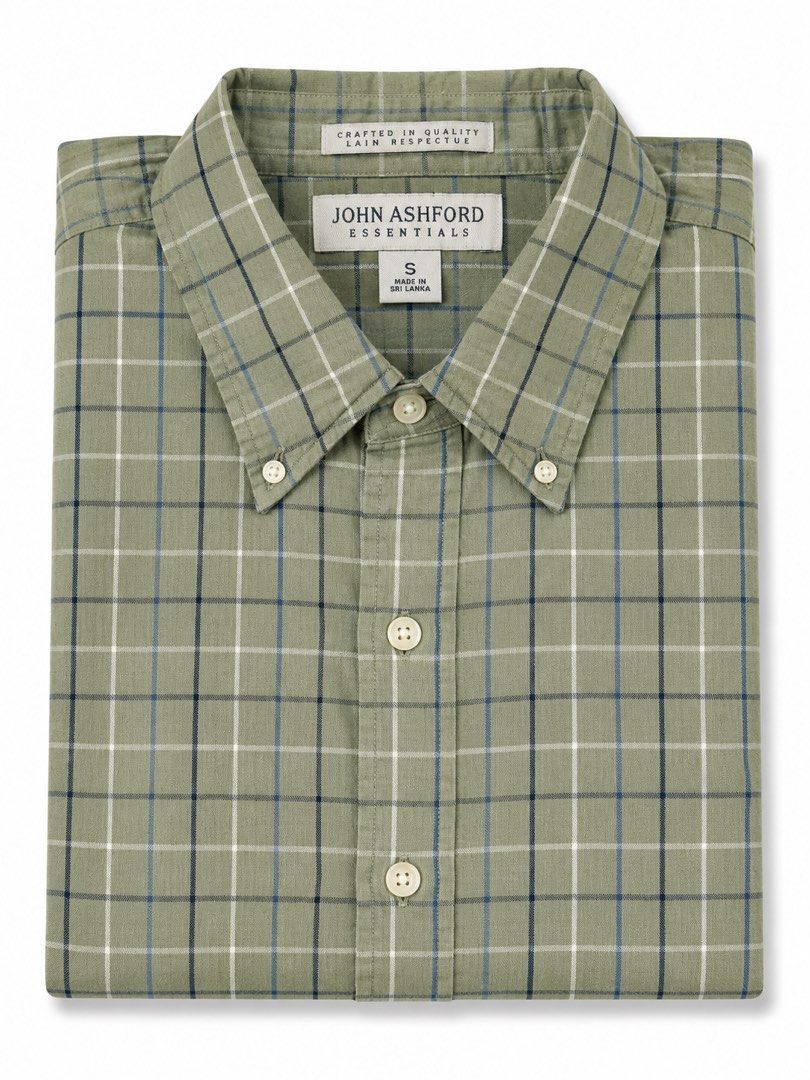 John Ashford Essentials Green Plaid Button-Down Shirt Size S (Category: Tshirts & Polo Shirts ) located in Quezon City. Submitted by jong_17 (Listing ID 1442066369, Image 1). Description: - Green plaid long-sleeve shirt - Brand: John Ashford Essentials - Style: Button-down with collar - Versatile: Wear alone or layered - Ideal for casual and smart-casual outfits.