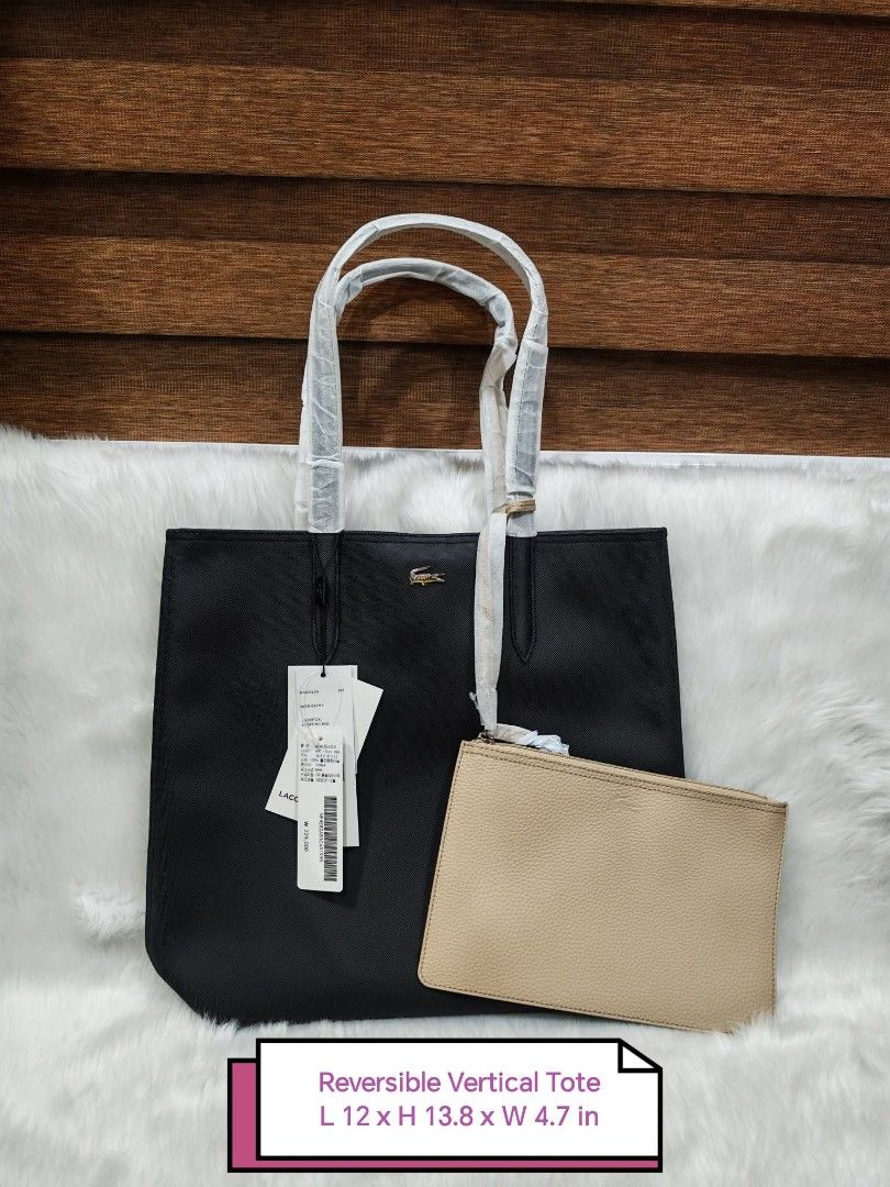 Lacoste Anna Reversible Tote Bag ORIGINAL (Category: Tote Bags) located in Marikina City. Submitted by BrandedStuffz (Listing ID 1442018347, Image 1). Description: Black / beige color. Brand New with complete inclusion. Guaranteed Original and Legit 10000% Moneyback if proven fake. Lalamove Ready. Nationwide shipping via LBC..