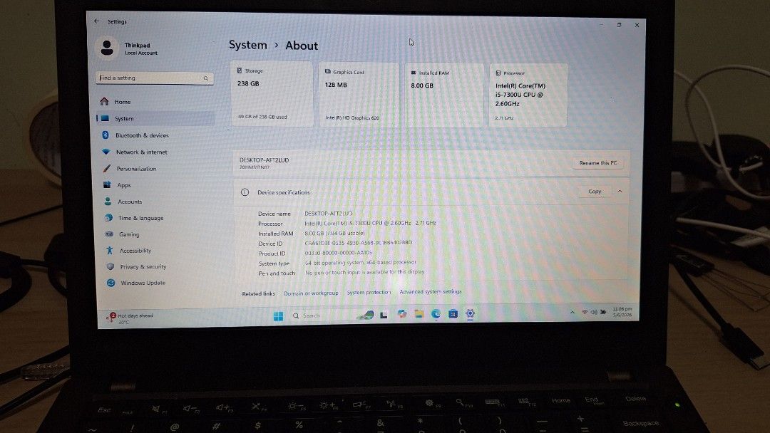 Lenovo ThinkPad X270 Laptop Intel Core i5 Windows 11 Office