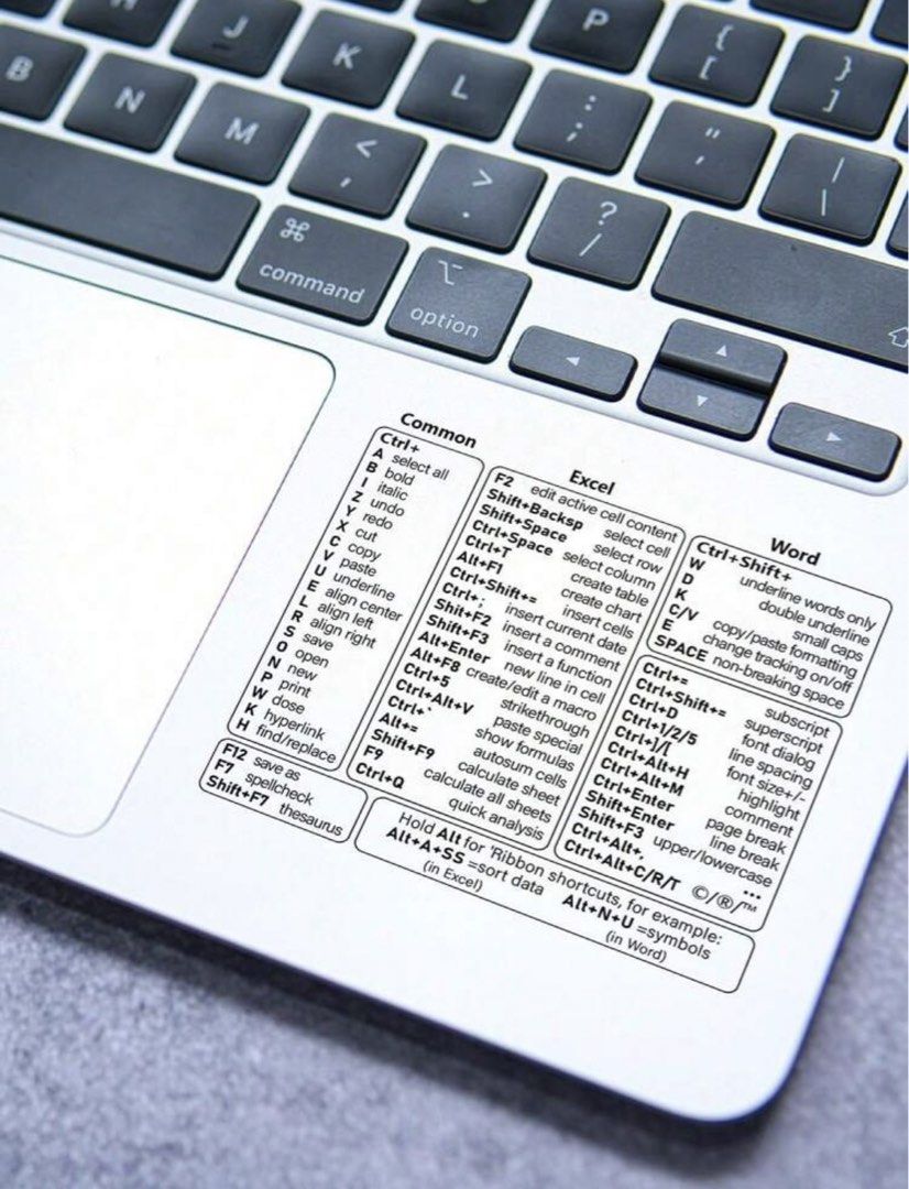 MacBook Keyboard Shortcut Stickers - Excel & Word (Category: Computer Keyboard) located in Manila. Submitted by kellemirah (Listing ID 1442148943, Image 2). Description: - Enhance your MacBook productivity with shortcut stickers. - Covers common shortcuts for Excel and Word. - Includes general useful shortcuts. - Simple and easy to apply to your keyboard. - Ideal for students and professionals who frequently use these programs. - Helps you work f