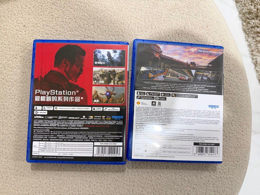 Modern Warfare/ Gran Turismo PS5 game (Category: PlayStation) located in Pasig City. Submitted by kzbcm2 (Listing ID 1442107961, Image 2). Description: - Gran Turismo Sport for PlayStation 5 - Modern Warfare 3 - R3 asian - Slightl new -3,500 for 2 games - 1,800 for 1 game only.