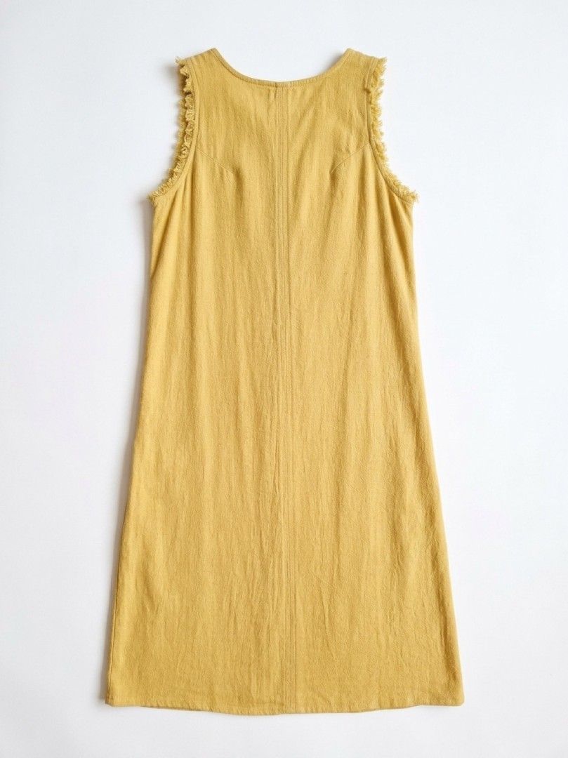Mustard sleeveless shift dress (Category: Dresses) located in Las Pinas. Submitted by homedispatch (Listing ID 1442113654, Image 2). Description: Product No. 147 Product: Mustard Sleeveless Shift Dress Condition: Lightly used Price: ₽350 Size: X-Small (fits small to medium) Dimensions (approx. when laid flat): • Length: 38" • Shoulder: 11.2" • Underarm: 9" • Chest: 17.5" • Width (hem): 26" Flaws: Few loose threads RfS: Decluttering, no longer fit