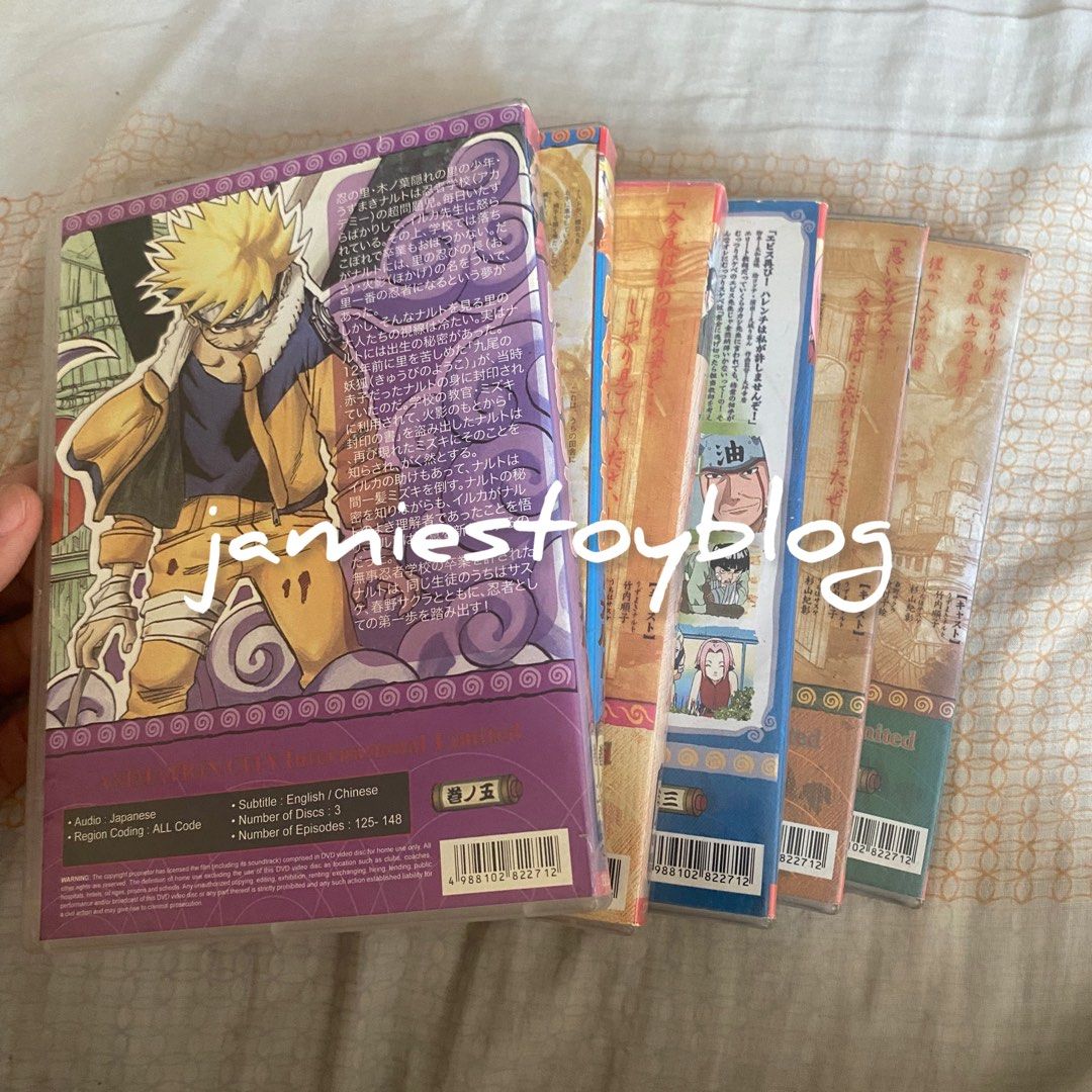 Naruto Anime DVD Box Set Parts 1-6 (Category: CDs & DVDs) located in Quezon City. Submitted by ohitsninja (Listing ID 1442011464, Image 3). Description: - Naruto Anime DVD Box Sets Available! - Includes Parts 1-6 - Each part contains 3 discs. Total 18 discs, Episodes 1-148 - Audio: Japanese - Subtitles: English / Chinese - Region: ALL - A must-have for any Naruto fan! As is Pay by Gcash Delivery shouldered by buyer I DO NOT USE COD OR SCO. RFS: D
