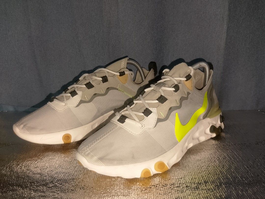 Nike React Element 87 "Light Orewood Brown" Volt Sneakers (Category: Sneakers) located in Baguio. Submitted by kimjohnki88704 (Listing ID 1442151018, Image 1). Description: - Nike React Element 87 - Colorway: Light Orewood Brown and Volt - Features a translucent upper - Unique lacing system - Comfortable React foam sole - Suitable for everyday wear and athletic activities.