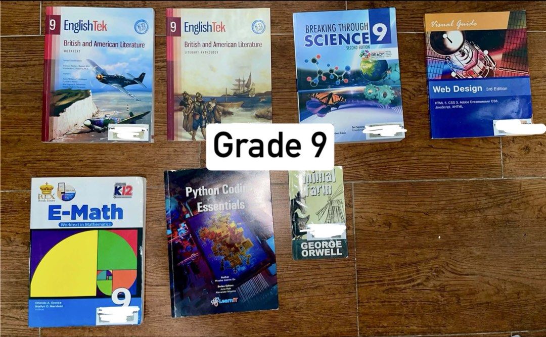 OBMC Grade 9 Books (Category: Textbooks) located in Quezon City. Submitted by witski18 (Listing ID 1442128407, Image 1). Description: Selling various O.B. Montessori Center Grade 9 textbooks, worktexts, and required readings. Clean, lightly used condition. Already plastic covered. Might have some writing. Price ranges from 200-400. For small books, price is around 100-200 only. Discount given for take all. Please pm us which book you are interest