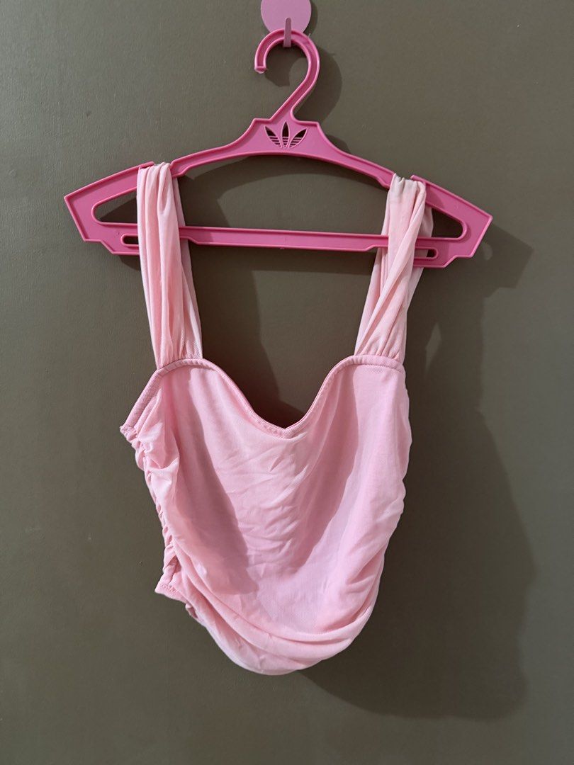 Pink Ruched Corset Top (Category: Sleeveless) located in Davao. Submitted by fabdeclutter (Listing ID 1442154335, Image 2). Description: - Cute pink ruched top - Sweetheart neckline - Adjustable straps - Flattering fit - Perfect for day or night.