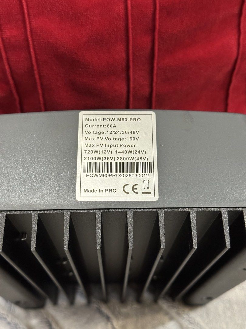 PowMr MPPT Solar Charge Controller POW-M60-PRO 60A (Category: Electrical, Adaptors & Sockets) located in Quezon City. Submitted by john.panganiban (Listing ID 1442006641, Image 3). Description: - Brand: PowMr - Model: POW-M60-PRO - Type: MPPT Solar Charge Controller - Current Rating: 60A - Max PV Input Voltage: 160V - Max PV Input Power: - 720W (12V battery) - 1440W (24V battery) - 2100W (36V battery) - 2800W (48V battery) - Origin: PRC - Conditi
