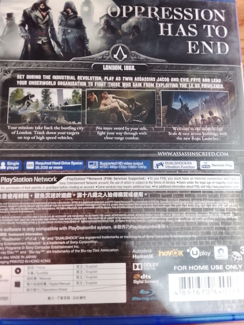 PS4 Assasin's creed syndicate. (Category: PlayStation) located in Manila. Submitted by coinhunter8 (Listing ID 1442089460, Image 3). Description: Good as new one of the best assasin's creed. PS4 no scratch..