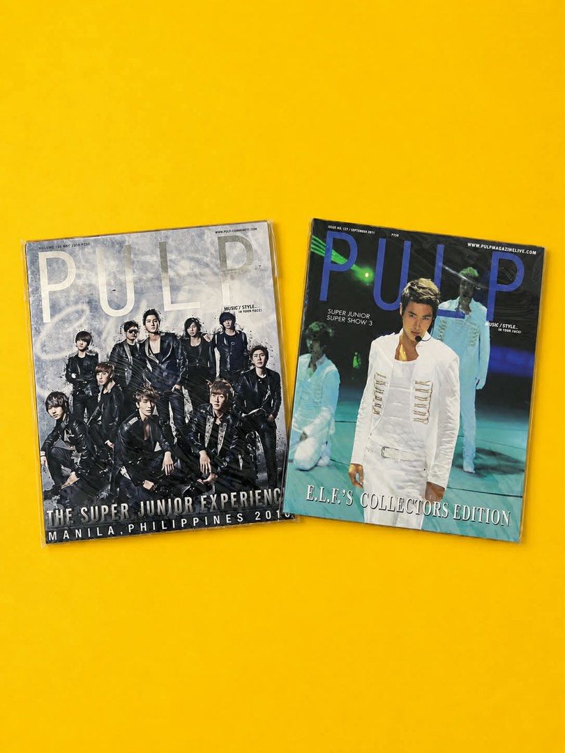 PULP Magazine Super Junior Experience Manila Philippines 2010 (Category: Magazines) located in Manila. Submitted by chescalee (Listing ID 1442039625, Image 1). Description: - Two (2) PULP magazines featuring Super Junior. - One magazine covers the Super Junior Experience in Manila (2010). - The other is the E.L.F.'s Collectors Edition for Super Junior Super Show 3. - A must-have for any dedicated Super Junior fan!.