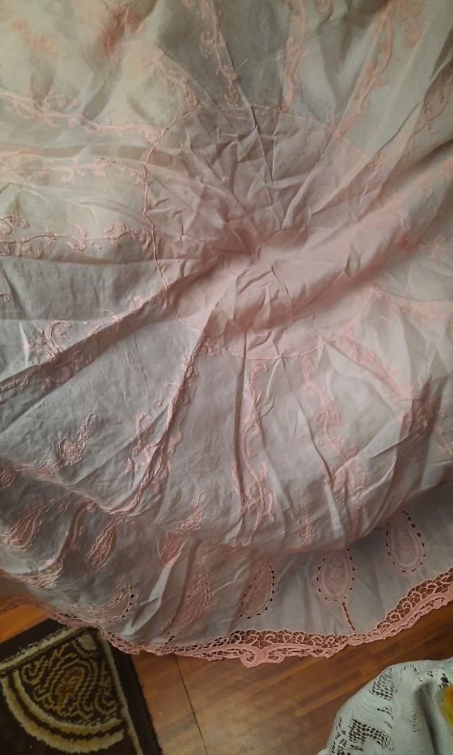 Round table cloth pink embroidered 70" 6 seaters/pc (Category: Other Home Decor) located in Manila. Submitted by luckycharm_215 (Listing ID 1442045036, Image 2). Description: vgc.