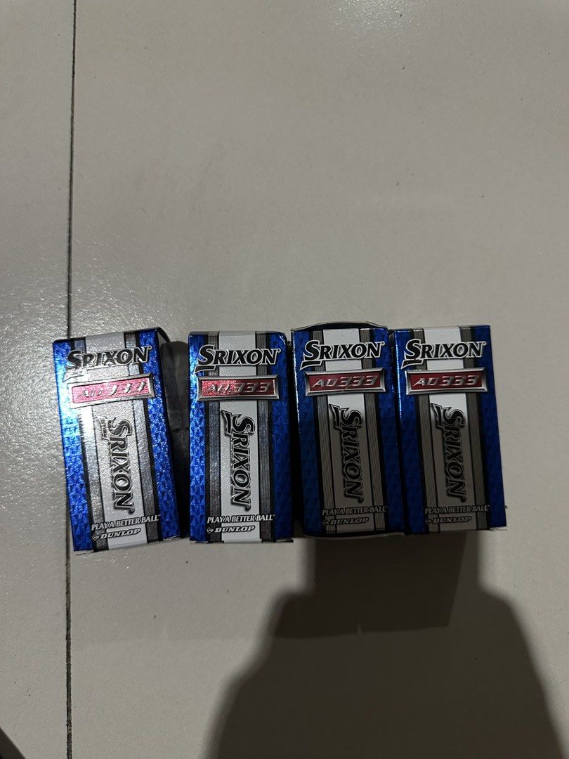 Srixon AD333 Golf Balls (4 Boxes) (Category: Golf) located in Quezon City. Submitted by treasuremartph (Listing ID 1442077450, Image 3). Description: - Four boxes of Srixon AD333 golf balls - "Play a Better Ball" by Dunlop - Designed for distance and control - Conforms with USGA and R&A rules.