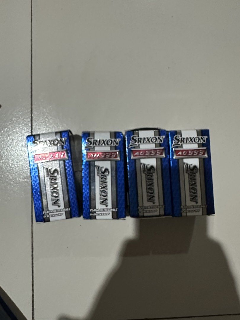 Srixon AD333 Golf Balls (4 Boxes) (Category: Golf) located in Quezon City. Submitted by treasuremartph (Listing ID 1442077450, Image 2). Description: - Four boxes of Srixon AD333 golf balls - "Play a Better Ball" by Dunlop - Designed for distance and control - Conforms with USGA and R&A rules.