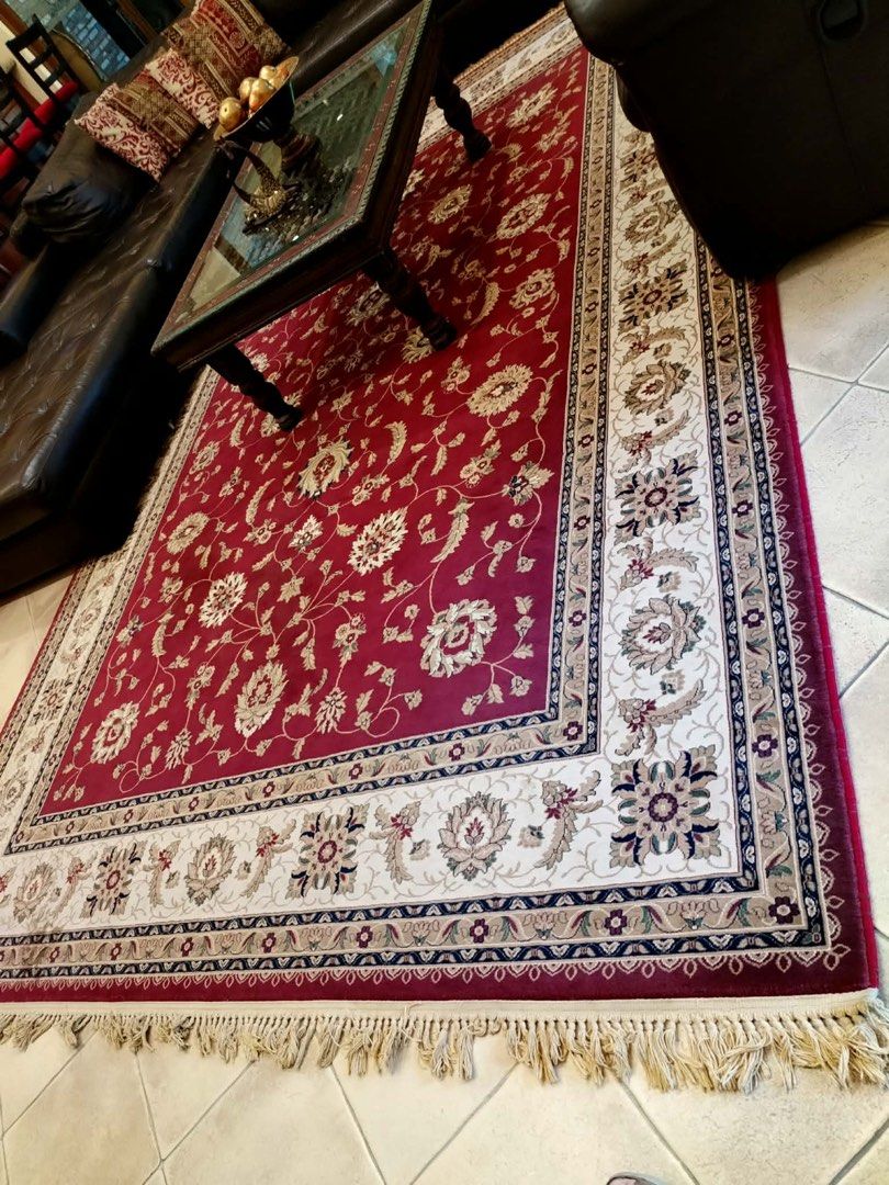 TABRIZ-STYLE WOOL PERSIAN RUG (Category: Carpets, Mats & Flooring) located in Quezon City. Submitted by rocketretailers (Listing ID 1442043191, Image 1). Description: Authentic Persian rug Made of high-quality real wool Length: 338 cm (not including tassels) Width: 235 cm Pick up point: Banawe, QC Lightly used, but in very good condition RFS: Down sizing .