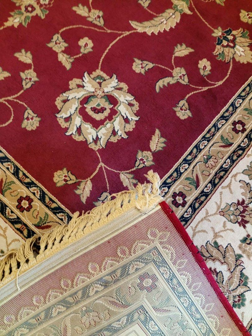TABRIZ-STYLE WOOL PERSIAN RUG (Category: Carpets, Mats & Flooring) located in Quezon City. Submitted by rocketretailers (Listing ID 1442043191, Image 2). Description: Authentic Persian rug Made of high-quality real wool Length: 338 cm (not including tassels) Width: 235 cm Pick up point: Banawe, QC Lightly used, but in very good condition RFS: Down sizing .
