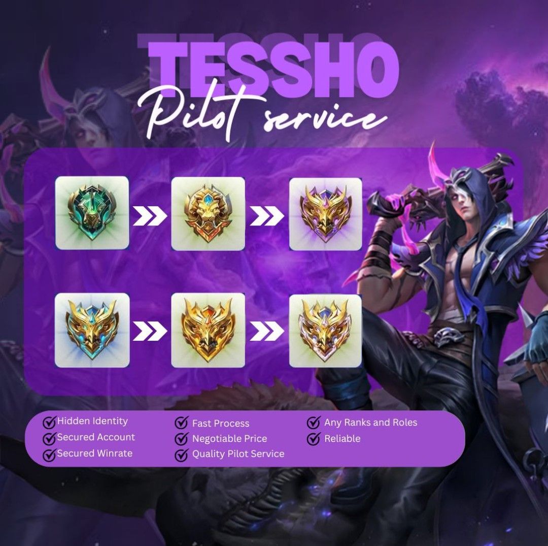 TESSHO Pilot Service - Mobile Legends Pilot Service S40 (Category: In-Game Products) located in Cebu City. Submitted by edgaras67 (Listing ID 1442004503, Image 1). Description: - Fast and reliable mobile game account boosting - Hidden identity and secure account - Secured winrate guaranteed - Negotiable prices - Covers all ranks and roles.