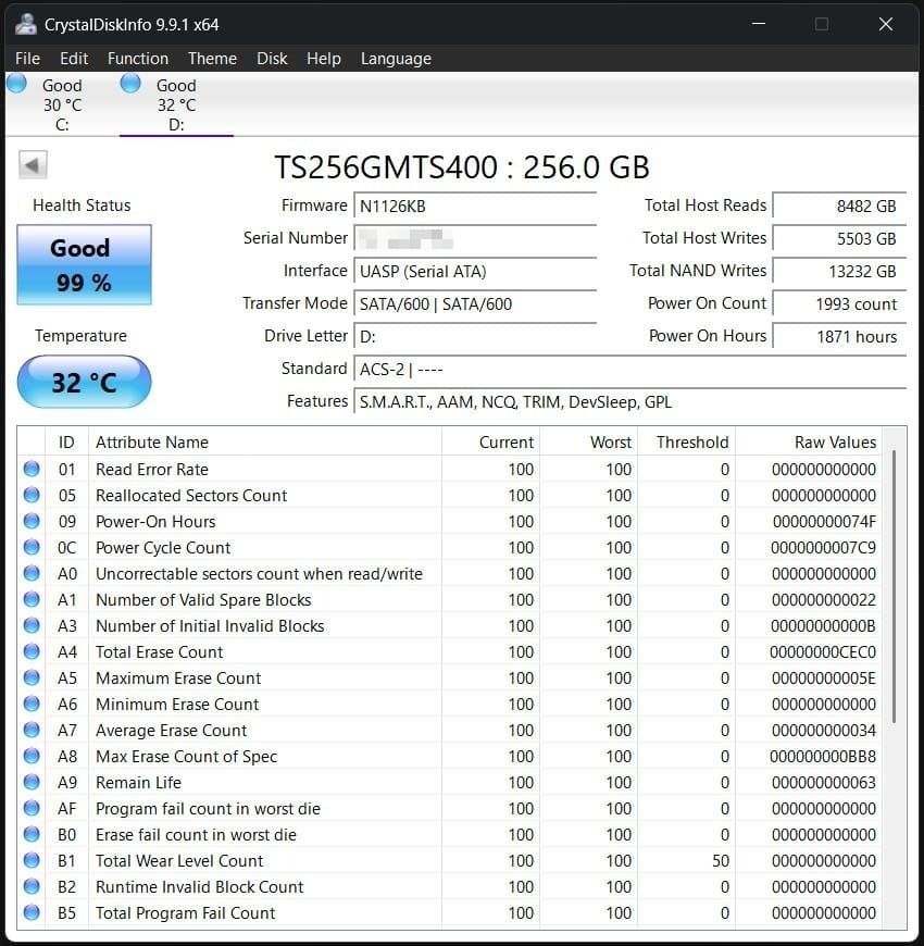 Transcend 256GB SSD (M.2 SATA 2242)474189090972641281