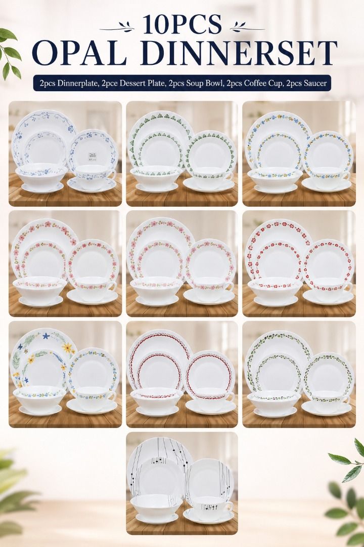 10PCS OPAL DINNER SET (Category: Dinnerware & Cutlery) located in Manila. Submitted by cartelcomnl (Listing ID 1442220117, Image 1). Description: 10PCS OPAL DINNER SET 2 Dinner Plates • 2 Dessert Plates • 2 Soup Bowls • 2 Coffee Cups • 2 Saucers Elegant designs • Durable quality • Perfect for everyday dining 📩 PM for orders and inquiries..