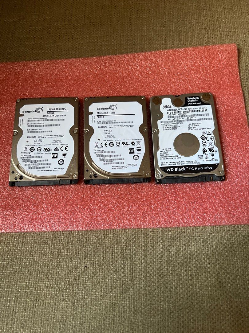 3x 500GB Laptop Hard Drives - Seagate & WD