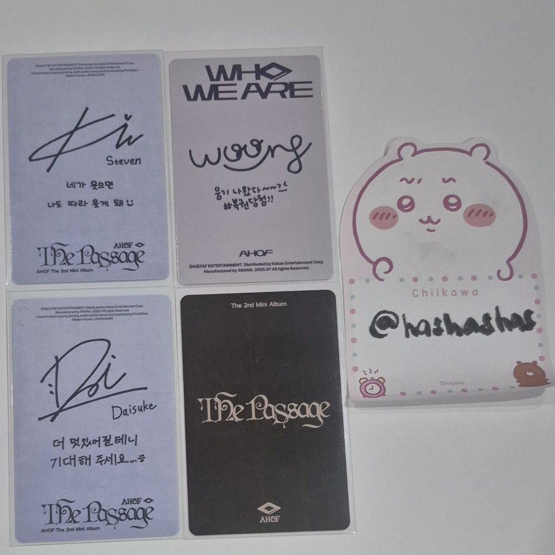 AHOF The Passage Assorted Photocards (Category: Raw Singles) located in Lapu Lapu. Submitted by thingaling (Listing ID 1442318877, Image 2). Description: - ONHAND - READY TO SHIP - X SENSI BUT MINT CONDI 200 each.