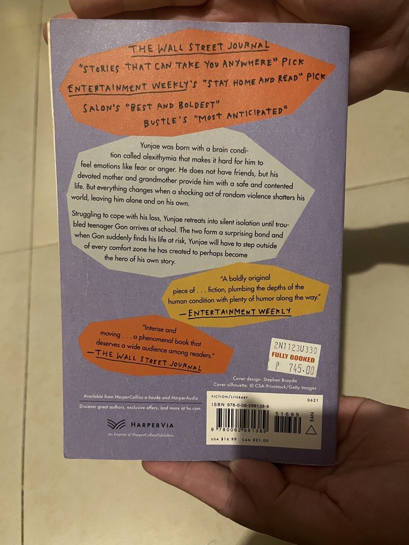Almond by Sohn Won-pyung Novel (Category: Storybooks) located in Bacoor. Submitted by marnievera (Listing ID 1442267855, Image 2). Description: - Title: Almond - Author: Sohn Won-pyung - Genre: Novel - Synopsis: A story about a boy who cannot feel emotions, exploring themes of friendship and growing up. - Acclaim: Praised by The Wall Street Journal and Entertainment Weekly. - Publisher: HarperCollins - Condition: New/Used (Specify if known).