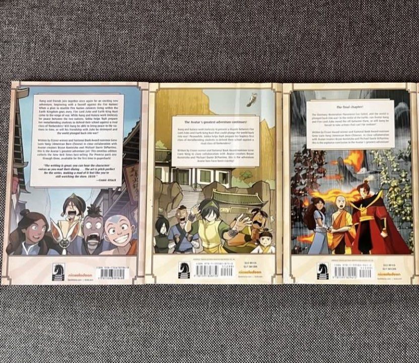 Avatar The Last Airbender Comics Collection (Category: Comics & Manga) located in Quezon City. Submitted by junkstar2020 (Listing ID 1440019875, Image 2). Description: Set of 3 - Own a piece of the Avatar universe! - Collection includes graphic novels 'The Promise' Parts 1-3 (The Last Airbender). - Dive into the continuing adventures of Aang Based on Nickelodeons hit show Great condition.