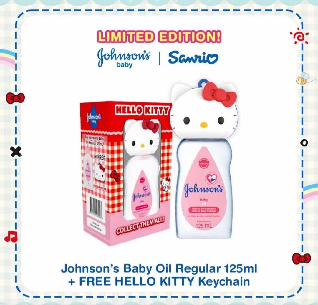 baby oil with hello kitty (Category: Other Baby Bathing & Changing Needs) located in San Pedro. Submitted by kittyaly (Listing ID 1442168566, Image 1). Description: New collabortaion of sanrio j&j baby oil 125ml.