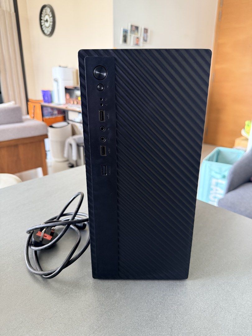Black Desktop Computer Tower with Front USB Ports