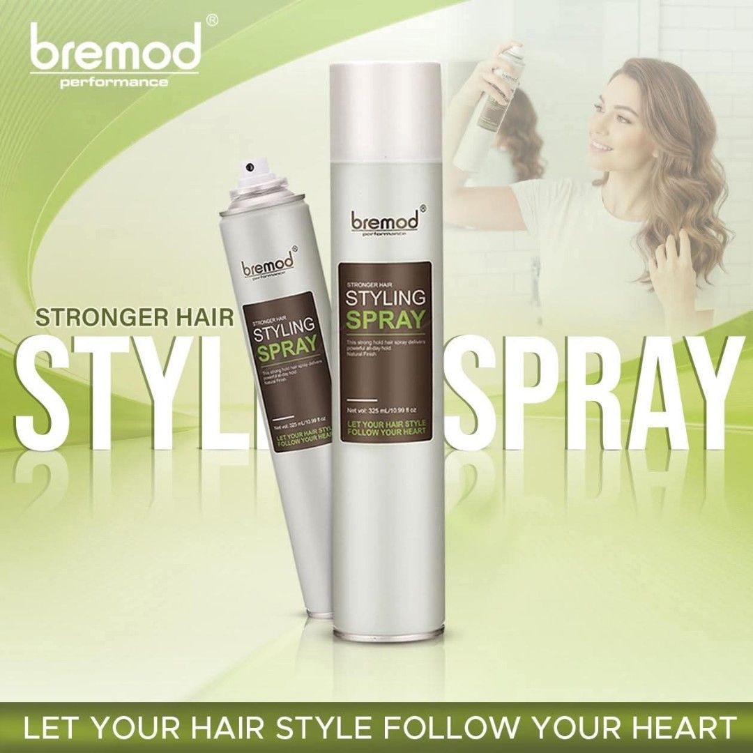 Bremod Hair Spray Net 325ml (Category: Hair) located in Quezon City. Submitted by bremodhaircolor (Listing ID 1442286805, Image 2). Description: The Bremod Performance Styling Spray (commonly known as Bremod Spray Net) is a popular, budget-friendly strong-hold hairspray widely used in the Philippines for both daily grooming and professional salon styling. It comes in a 325ml aerosol can and is designed to securely lock hairstyles in place while p