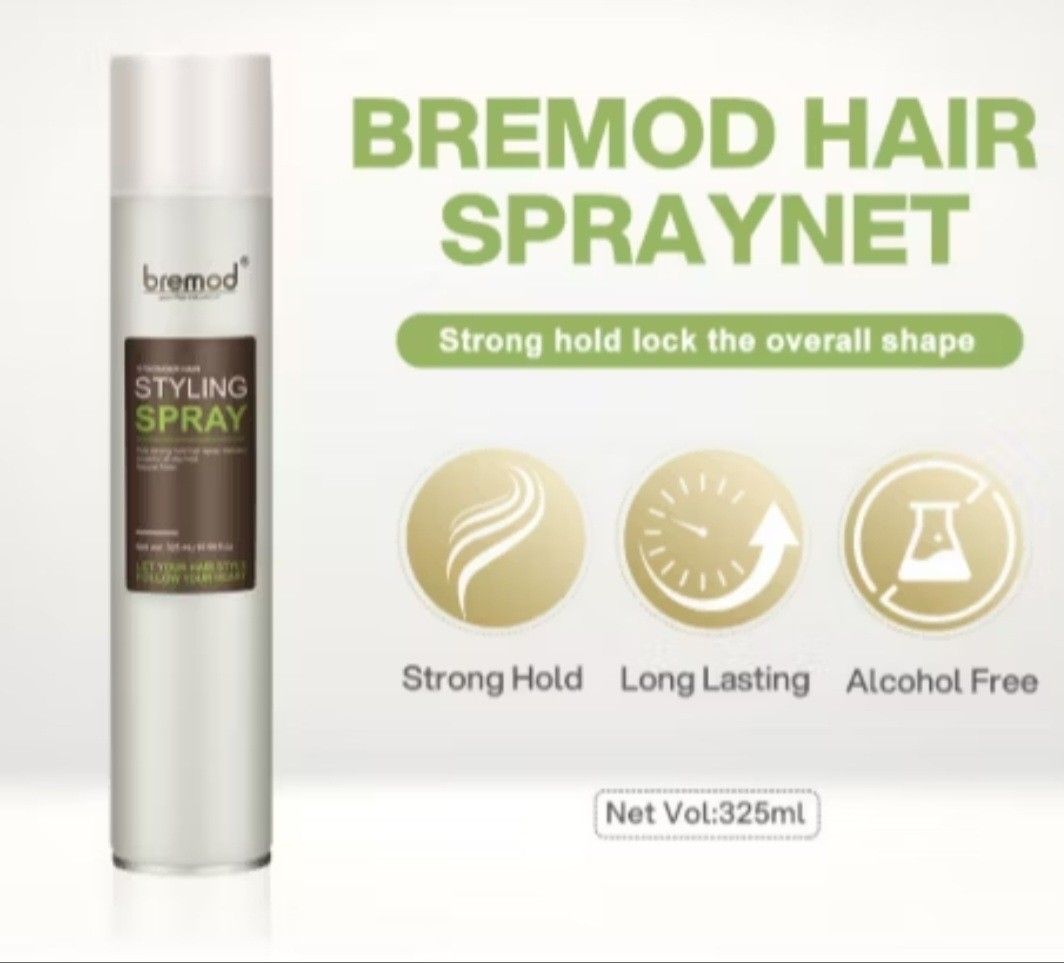 Bremod Hair Spray Net 325ml (Category: Hair) located in Quezon City. Submitted by bremodhaircolor (Listing ID 1442286805, Image 1). Description: The Bremod Performance Styling Spray (commonly known as Bremod Spray Net) is a popular, budget-friendly strong-hold hairspray widely used in the Philippines for both daily grooming and professional salon styling. It comes in a 325ml aerosol can and is designed to securely lock hairstyles in place while p
