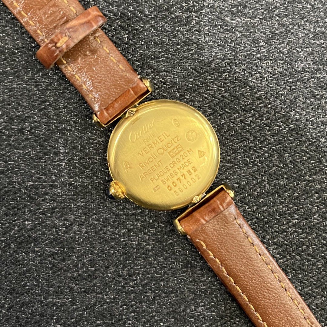 Cartier Must de Colisée (Category: Luxury Watches) located in Makati City. Submitted by the_ambitious_peasant (Listing ID 1442305105, Image 2). Description: - Authentic Cartier Must 23mm Watch - Vermeil Case (Silver plated with gold) - Swiss Quartz Movement - Brown Leather Strap - Signature Blue Cabochon Crown - Classic and Timeless Design - Ideal for Daily Wear - Swiss Made - 1996-1999 - Watch only .
