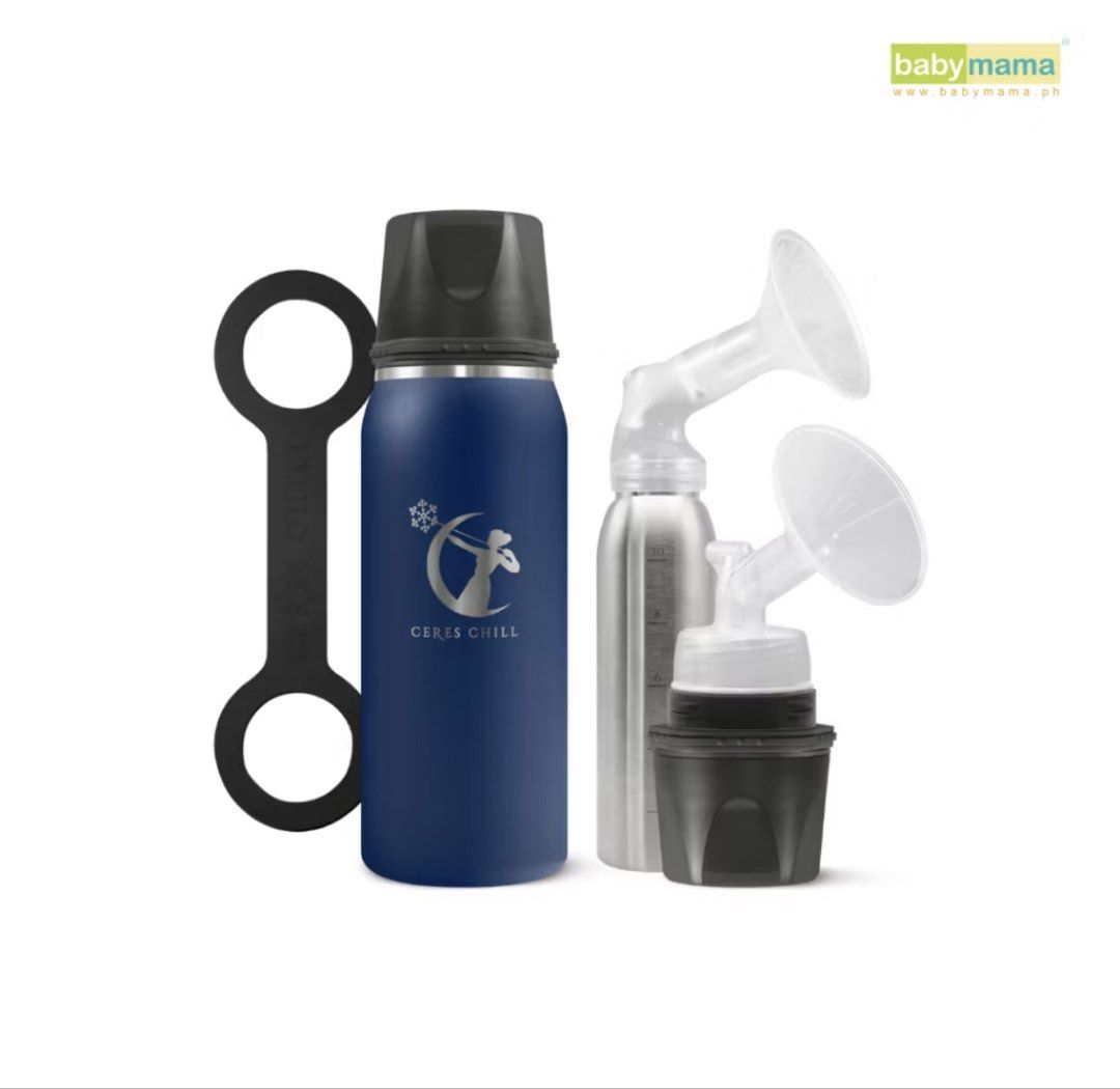 Ceres Chill Insulated Bottle with Breast Pump Adapters (Category: Breastfeeding & Bottle Feeding) located in Santa Rosa. Submitted by safewind.dc076f (Listing ID 1442323218, Image 1). Description: LIKE NEW (Used less than 5x) Will use this sana for travel pero may freezer yung hotel namin so we ended up using the ice packs and cooler bag instead. - Ceres Chill insulated bottle in navy blue - Includes two clear plastic breast pump adapters - Comes