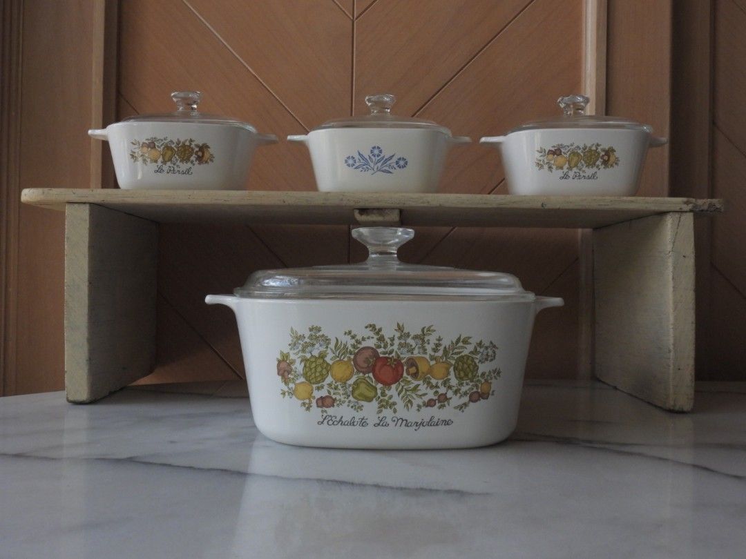 CorningWare "La Majolique" Vegetable Pattern Casserole Dishes with Lids