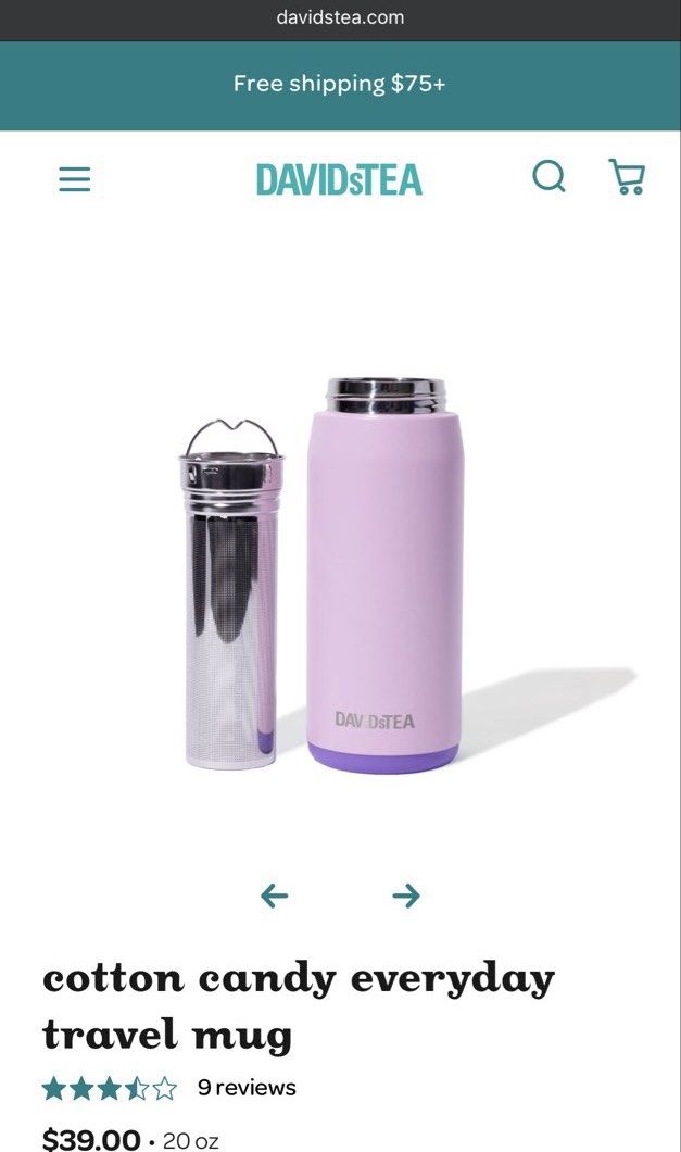 David’s Tea Travel Mug with Tea Infuser 20oz (Category: Coffee & Tea Tableware) located in Manila. Submitted by dalgomiee (Listing ID 1442262223, Image 3). Description: SALE: 800 php from 1000 php For sale David’s Tea Travel Mug with Tea Infuser - Color: Cotton Candy - Capacity: 20 oz / 590 ml - Includes original box - Ideal for travel and on-the-go beverages - With removable fine-mesh tea infuser - Stainless steel, insulated to keep tea hot/cold