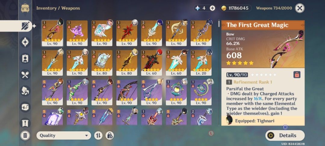 Genshin Impact Account AR 60 Account (Category: Others) located in Alfonso. Submitted by cosette__ (Listing ID 1442193577, Image 3). Description: *First Owner *Guaranteed Event Character, 48 Pity - Adventure Rank 60, World Level 9 End Game Account -Arlecchino C1 w/Sig, Navia w/Sig, Clorinde w/Sig, Kazuha w/Sig - Includes top 5-star characters: Raiden, Kazuha, Zhongli, Ganyu, and etc.. - Northlander Billet Trove included - Abundant resources and w