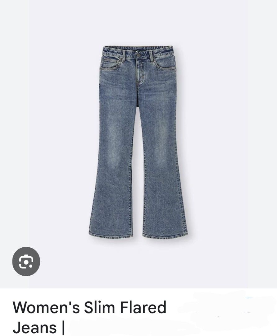 GU Women's Slim Flared Jeans (Category: Jeans) located in Quezon City. Submitted by maxxxsky (Listing ID 1442244476, Image 2). Description: Gu Slim FlareJeans for Women LARGE ON TAG W 30-32 l 39 - Blue denim jeans - Slim fit with flared leg opening - Classic five-pocket styling - Button and zip fly closure - Flattering silhouette - Versatile for casual or dressed-up outfits.