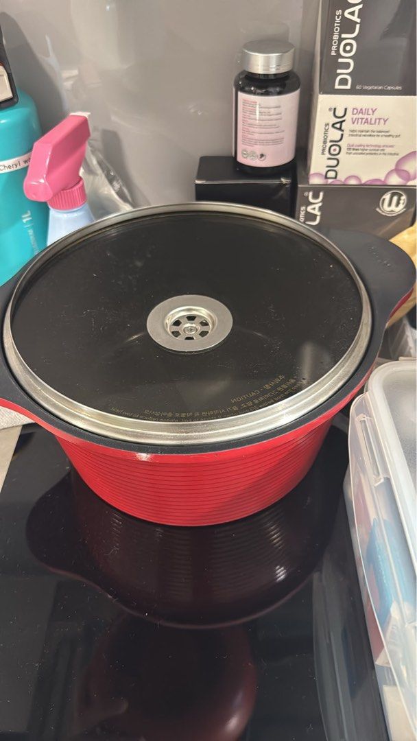 Happycall Red Pot with Black Glass Lid