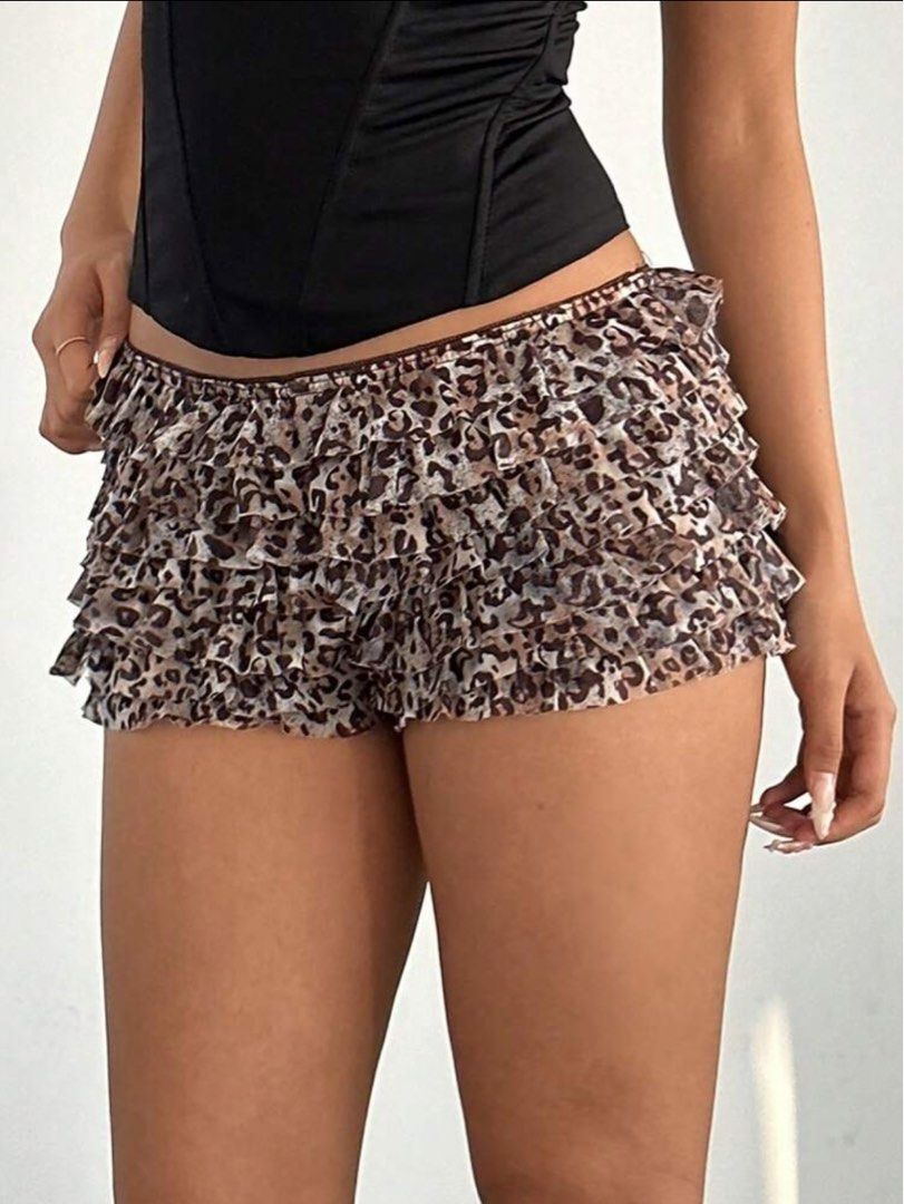 Leopard Print Mesh Layered Ruffle Mini Shorts (Category: Shorts) located in Caloocan City. Submitted by 4kushlx (Listing ID 1442196150, Image 3). Description: Used once (for photo lang) :) Can do same day delivery via lalamove 📍Manila/South Cal..