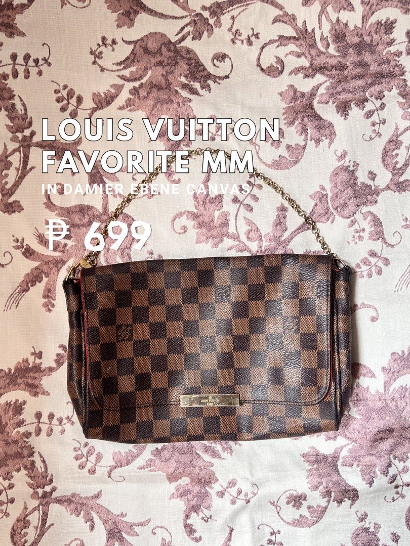 LV Favorite MM in Damier Ebene Canvas (Category: Luxury Bags & Wallets) located in Manila. Submitted by ashleyplum (Listing ID 1442304992, Image 1). Description: ~ no COD (payment first) ~ laguna based ~ JNT courier ~ color may vary due to lighting ~ no ww message for the details and more information 🪷.