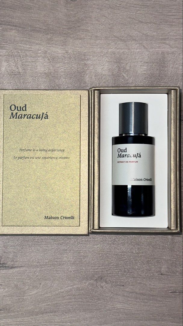 Maison Crivelli Oud Maracuja Eau de Parfum (Category: Fragrance & Deodorants) located in Quezon City. Submitted by heynaaa (Listing ID 1442186577, Image 2). Description: - Maison Crivelli Oud Maracuja Eau de Parfum - Full bottle - Includes original box and insert - Key notes: Oud, Fruity, Leather, Sweet, Tropical, Warm Spicy, Amber, Woody, Animalic, Fresh - A unique and vibrant fragrance experience.