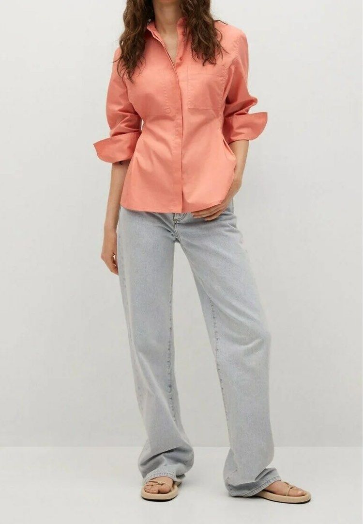 Mango Button-Down Longsleeves Blouse Shirt in Coral (Category: Longsleeves) located in Binan City. Submitted by reinesells (Listing ID 1442233592, Image 2). Description: size: small on tag color: coral bnwt .