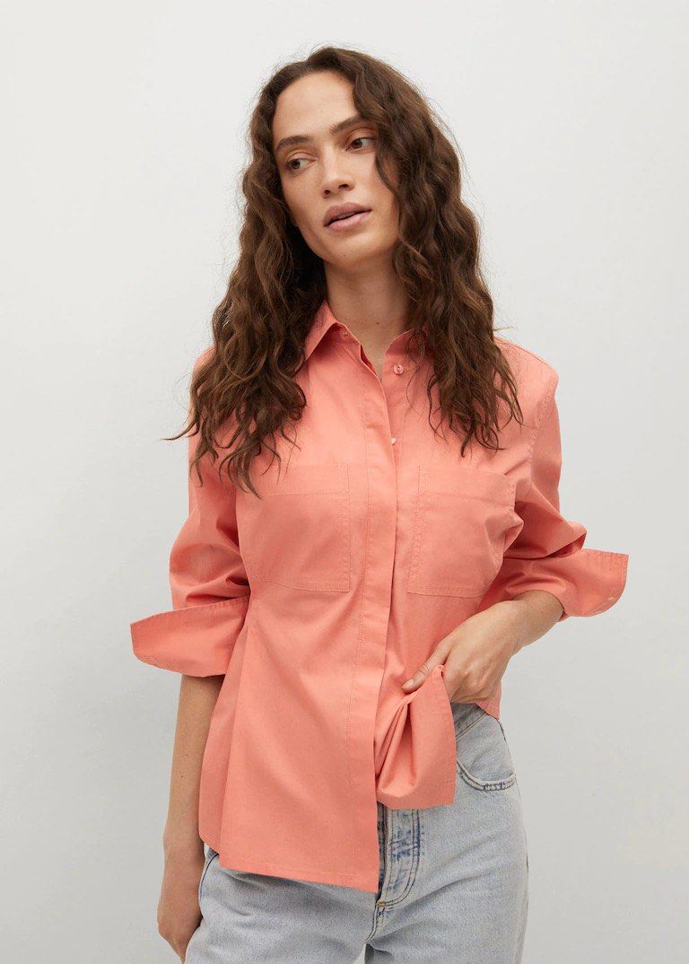 Mango Button-Down Longsleeves Blouse Shirt in Coral (Category: Longsleeves) located in Binan City. Submitted by reinesells (Listing ID 1442233592, Image 1). Description: size: small on tag color: coral bnwt .