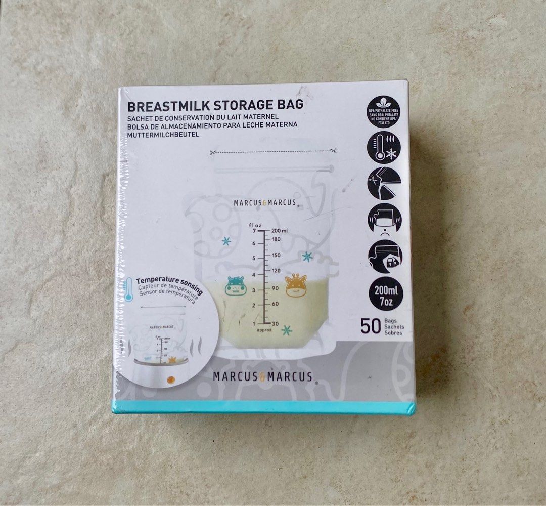 Marcus & Marcus Breastmilk Storage Bags 50pcs (Category: Breastfeeding & Bottle Feeding) located in Taguig. Submitted by awishibear (Listing ID 1442252499, Image 1). Description: Bought at 899.00 Sealed.