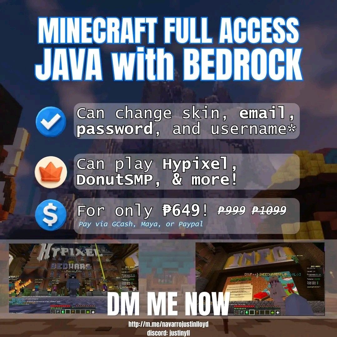 MINECRAFT JAVA AND BEDROCK FULL MAIL ACCESS| HYPIXEL, DONUTSMP, OTHERS ...