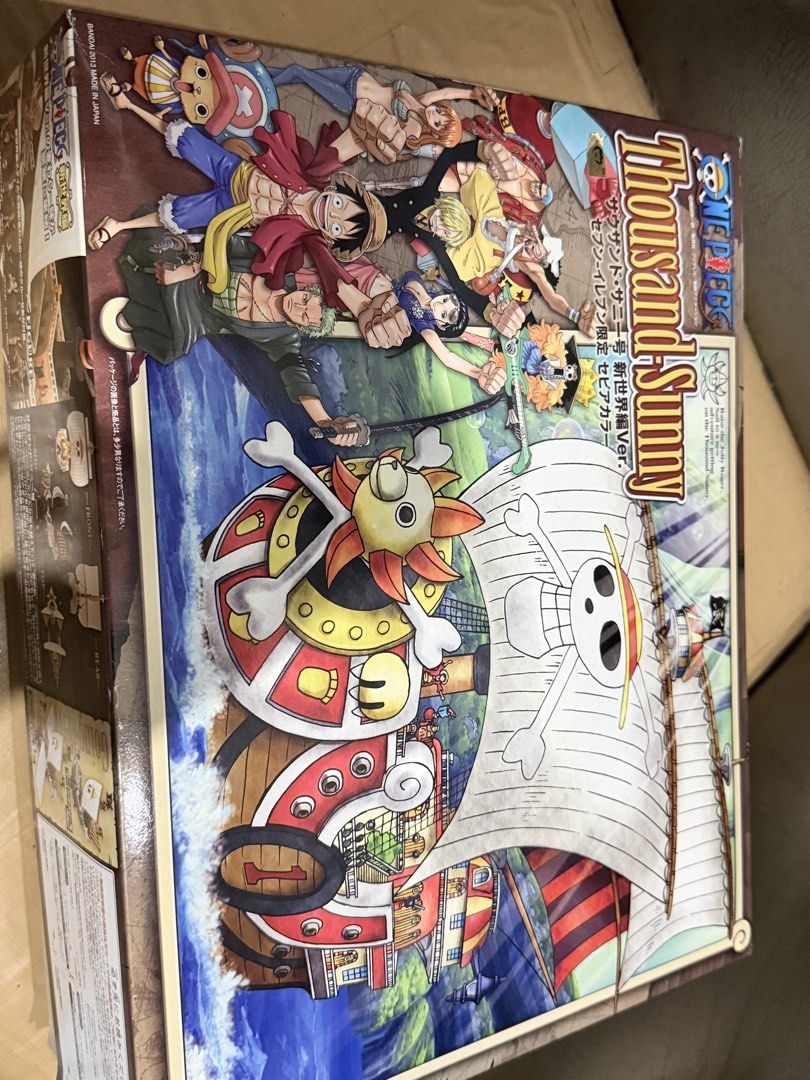 One Piece Thousand Sunny Model Kit Bandai (Category: Gundam & Model Kits) located in Caloocan City. Submitted by miyshoppe (Listing ID 1442287527, Image 3). Description: - Bandai One Piece Thousand Sunny Model Kit - New World Version - All parts still sealed in original plastic bags - Box in good overall condition with minor wear - Ideal for any One Piece enthusiast looking to build their own ship.