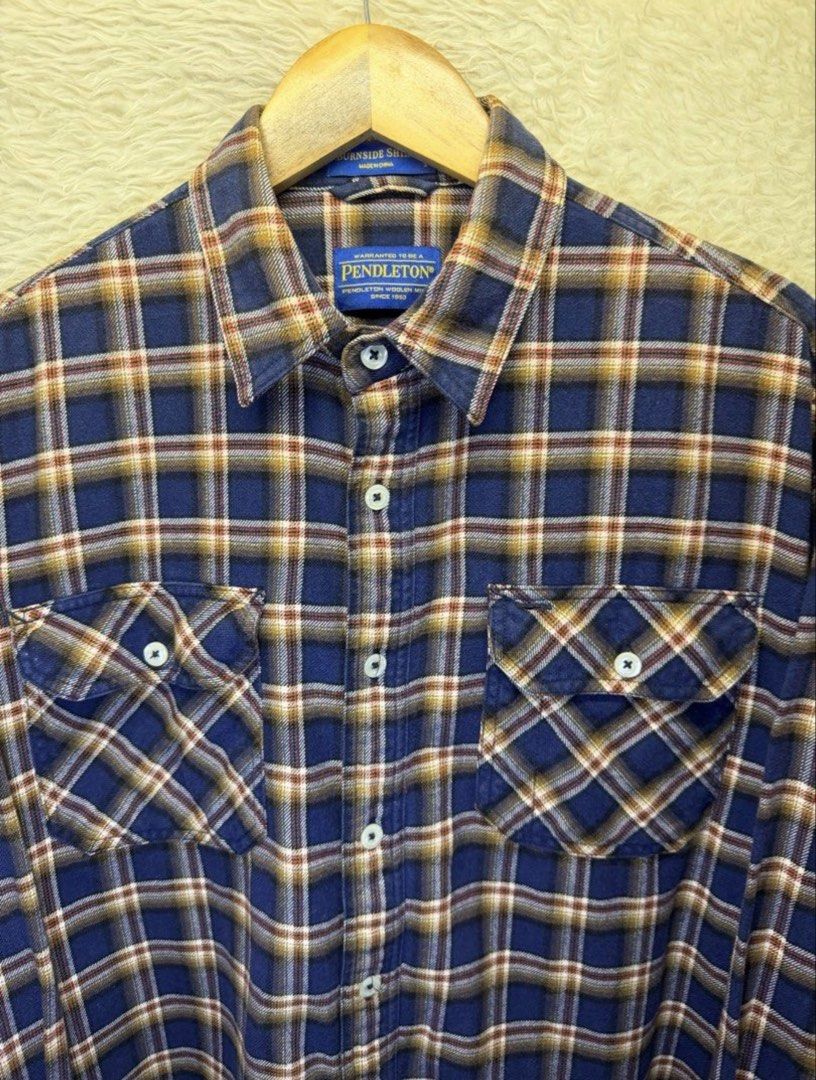 Pendleton Blue Flannel Checkered longsleeves brown pattern burnside shirt Medium on tag fit to large (Category: Tshirts & Polo Shirts ) located in Manila. Submitted by larph (Listing ID 1442311269, Image 1). Description: Location : Tondo Manila SHOP POLICY: If the item does not fit because the buyer selected the wrong size, we do not allow cancellations, returns, or exchanges. Please ensure you check the provided dimensions before purchasing. 📸S