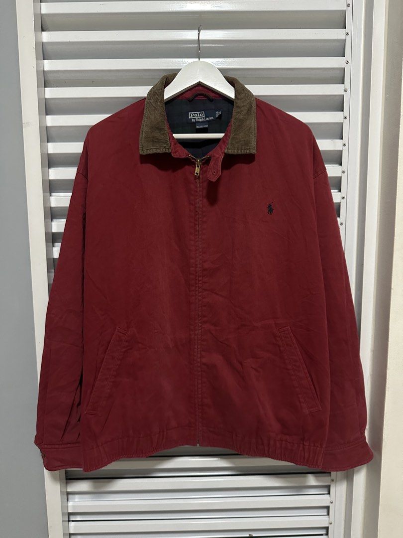 Polo Ralph Lauren Red Harrington Jacket (Category: Earphones) located in Pasig City. Submitted by rl.things (Listing ID 1442193602, Image 2). Description: - Classic red Polo Ralph Lauren jacket - Features a stylish corduroy collar - Zip-up front with a button closure at the neck - Iconic embroidered pony logo on the chest - Ideal for everyday casual wear.